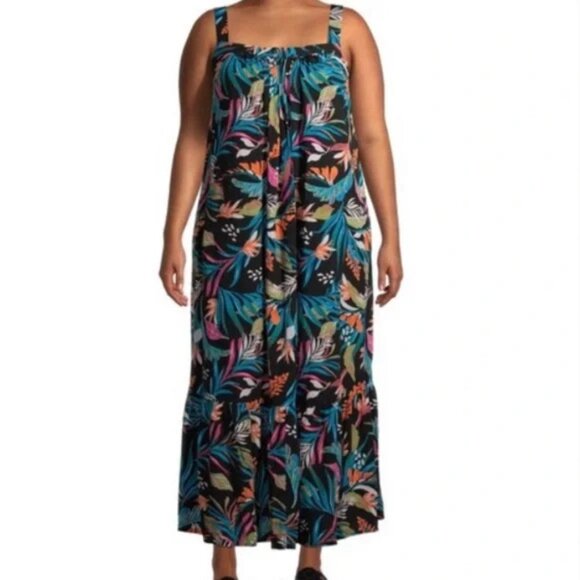 *BOGO FREE* Size 2X Terra Sky Women’s Black Floral Sleeveless Dress - Picture 1 of 6